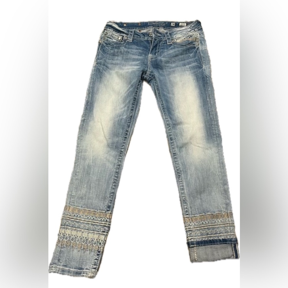 Miss Me brand jeans signature cuffed skinny style. Size 28.